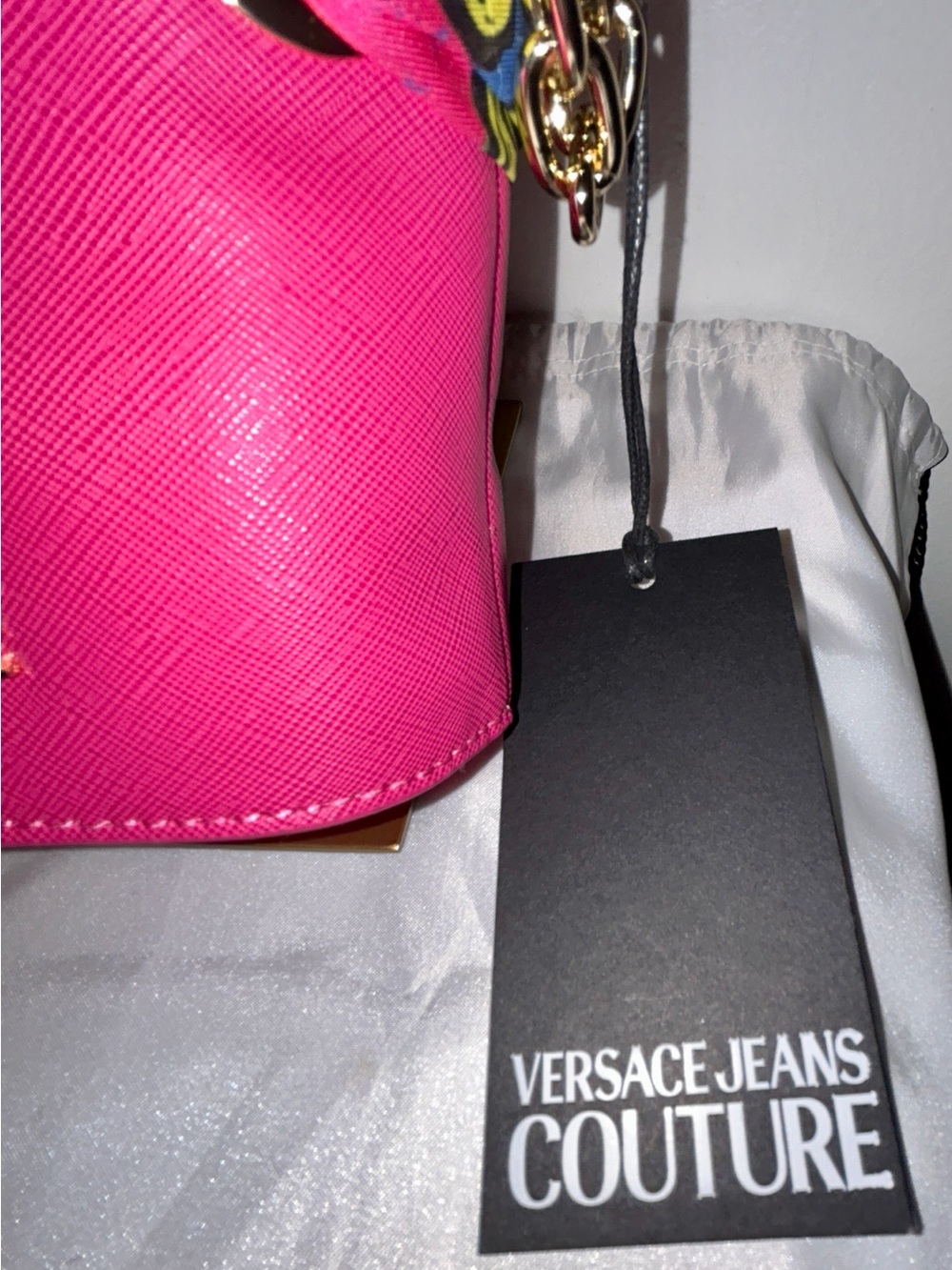Versace Jeans Couture Cross Body Bag with Knotted Scarf in Fuchsia NWT - Picture 3 of 12